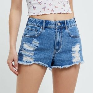 PacSun Island High Waisted Denim Festival Shorts.